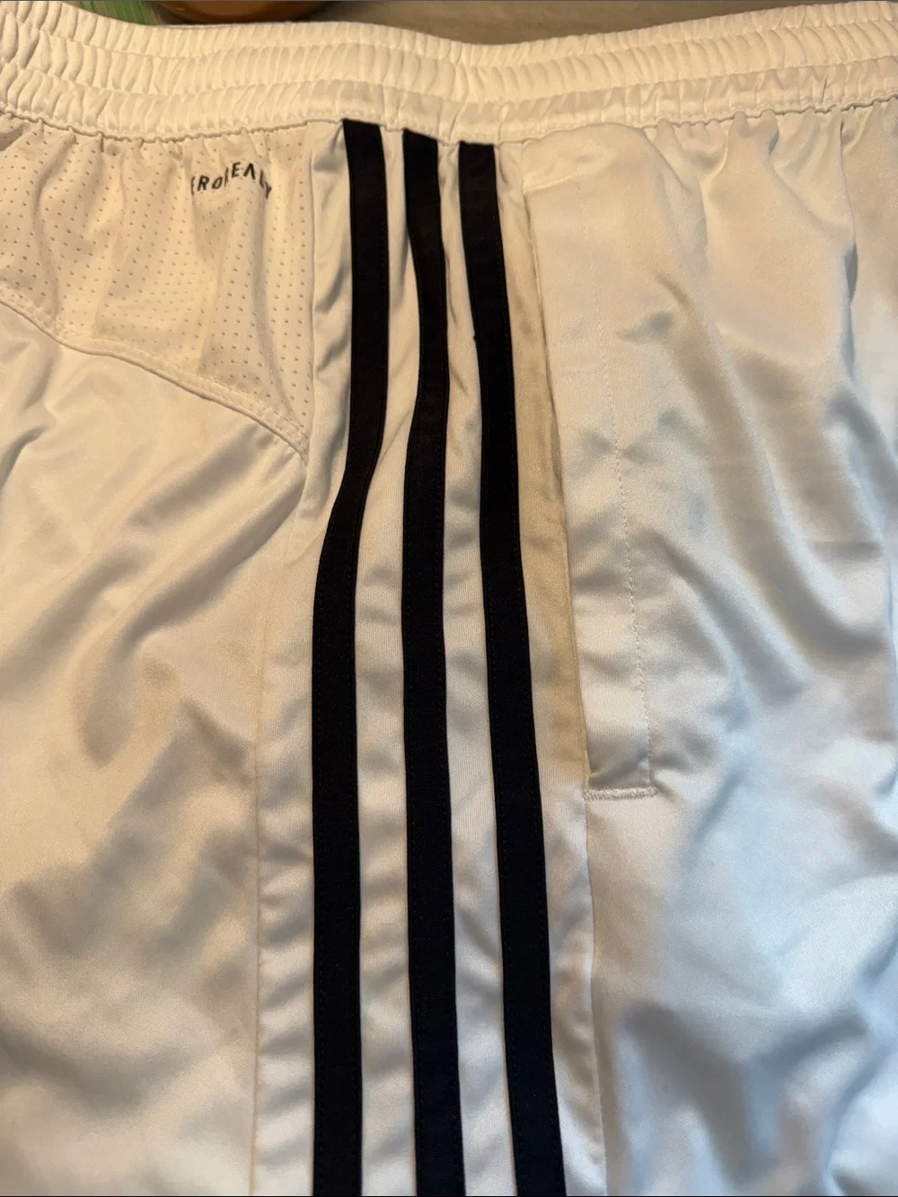 Adidas White Athletic Shorts with Black 3-Stripes Med